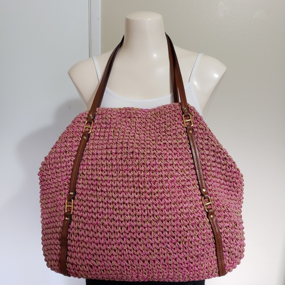 ***FREE HAT****POLO Ralph Lauren Large Pink/Tan Raffia bag Tote - Picture 4 of 14